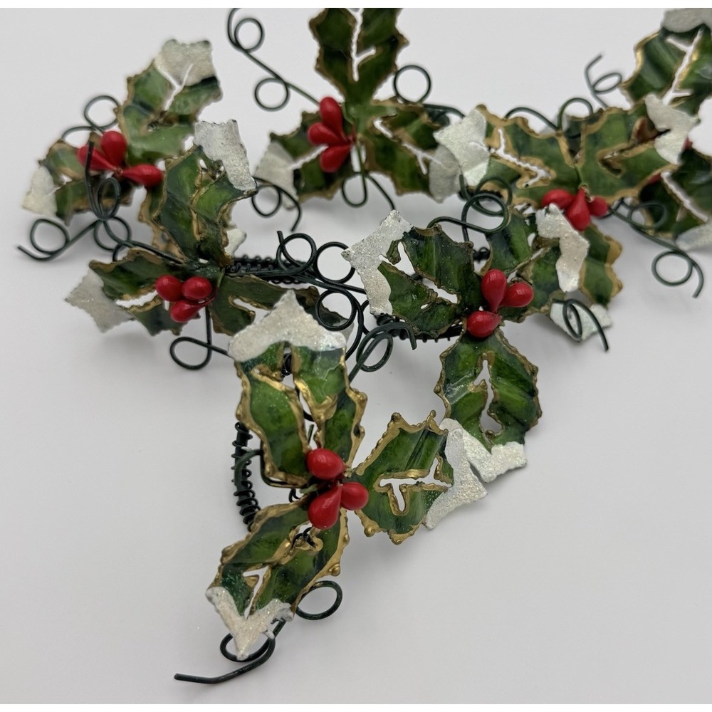 Vintage Metal Cutout Holly Berry Christmas Napkin Rings Set of 7 Gold Snow Edged
